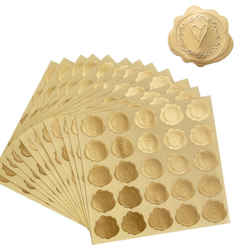 DreamBuilt 300pcs Gold Embossed Wax Seal Looking Heart Envelope Seals for Wedding Invitations/Greeting Cards/Party Favors, Self-Adhesive - Image 1